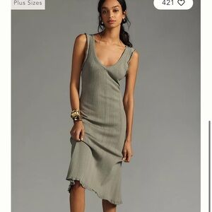 Anthropologie Daily Practice v neck ribbed Midi Dress In Green size large